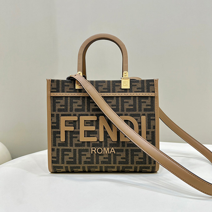 fendi roma ff jacquard leather trim small tote handbag
